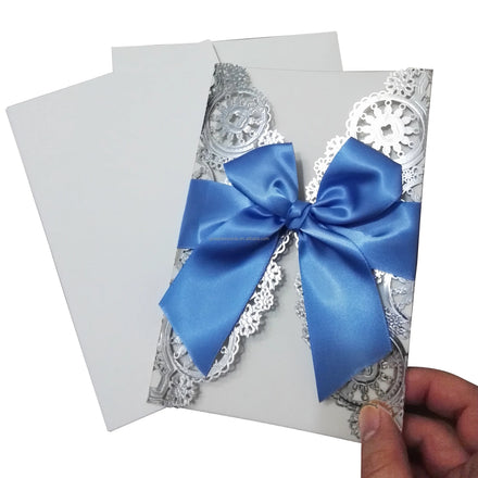 Silver Color Metallic Paper Wedding Invitation Cards and Embossed Laser Cut Birthday Invitation Cards