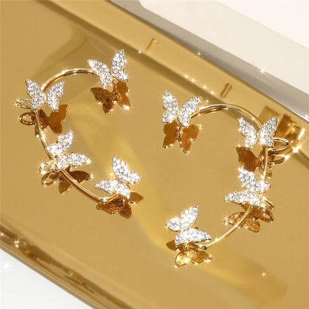 Shining Trendy Long Butterfly Clip Earrings Ear Hook Pearl Ear Clips Without Pierced Ears Chain Earrings Women Girls Jewelry