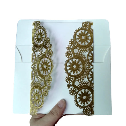 Stocked Gold Color Embossed Laser Cut Invitation Cards and Birthday Invitation Cards
