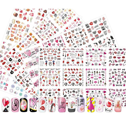 New Valentine's Day Water Transfer Nail Sticker for Nail Art Decoration Adhesive Diy love Heart Nail Decals Charms