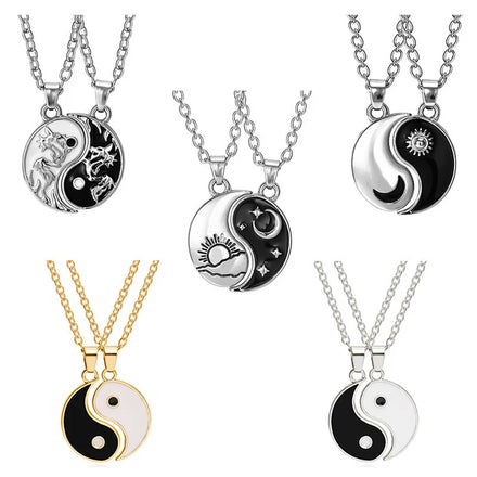 Chinese Style Fashion Jewelry Necklaces Dragon Totem Gold Plated Necklace Versatile Black White Tai Chi Friendship Necklace