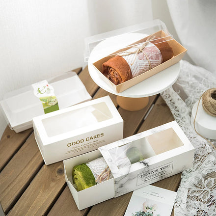 Bread Cake Rolls Long Swiss Rolls Baked Disposable Food Paper Box Dessert Drawer White Boxes with clear Window
