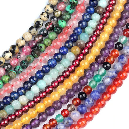 Round Colorful Semi-precious Gem Bracelet Necklace Jewelry Making Other Natural Stone Loose Beads for Jewelry Bracelet Making