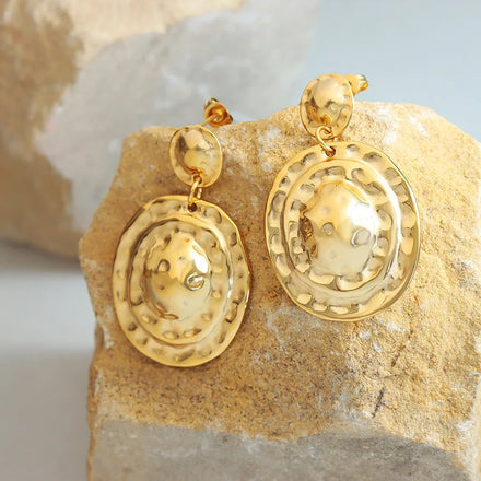 Hand-Hammered Signature Earrings Anti-Tarnish Gold Plated Geometric Drops Unique Personalized Statement Jewelry Wholesale