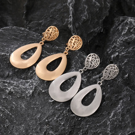 TongLing Hollow Geometric Non-Piercing Earring 18k Gold Zinc Alloy Waterdrop Luxury Clip-on Earrings Women for Spring Summer