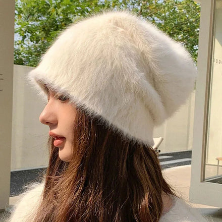 New Fashion Rabbit Fur Beanies Soft Warm Fluffy Winter Caps for Women Hat Skullies Beanies Bonnet Cap