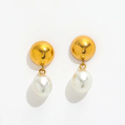 Fenny 18K PVD Plated Wholesale Tarnish Free Elegant Pearl Dangle Pendant Stainless Steel Hoop Earring for Women