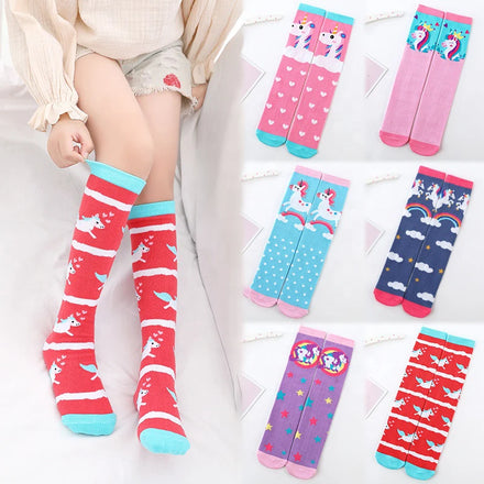 Wholesale Cute Unicorn Cartoon Socks Kids Children Cotton Knee High Socks for Girls