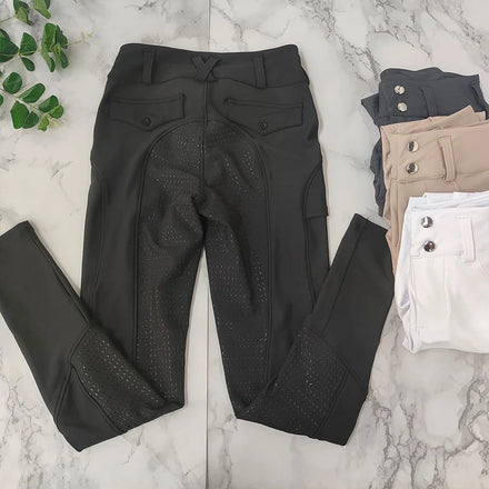 7 Colors Zipper Button Equestrian Breeches Jodhpurs Women Pants Anti Slip Silicone High Stretch Jodhpurs Horse Riding Breeches