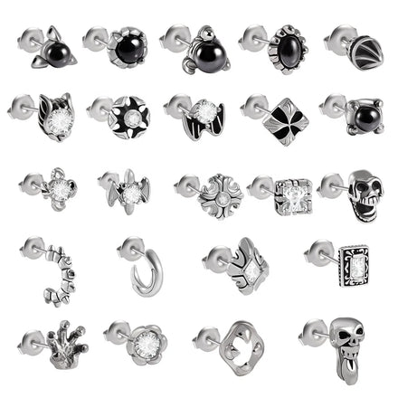 Stainless Steel Gold Plated Punk Skull Stud Earrings Zircon for Tragus Cartilage Helix Lobe Piercing Unisex Wedding Gift Jewelry