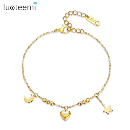 SP-LAM Minimalist Beads Link Chain Stainless Steel Woman Jewelry Star Moon Heart Chain Bracelet