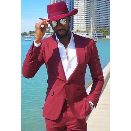 Wine Mens Wedding Tuxedos Shawl Lapel Groom Groomsmen Tuxedos Man Blazers Jacket Excellent 2 Piece Suits Jacket Pants
