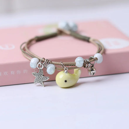Cute Stripe Multi Layers Friendship Bracelets Ceramic Whale Student BFF Starfish Charm Couple Children Bracelet Girl Women Gift