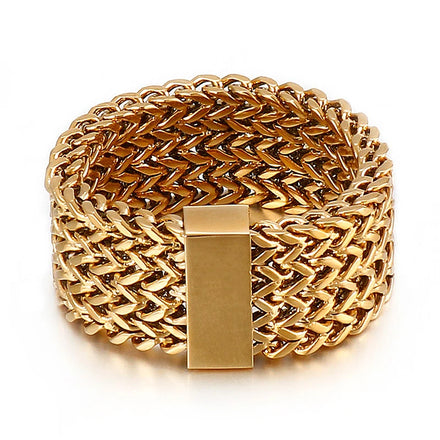 KALEN Unisex Trendy Gold/Silver/Black/Grey/Rainbow/Blue Stainless Steel Herringbone Chain Jewelry Ring