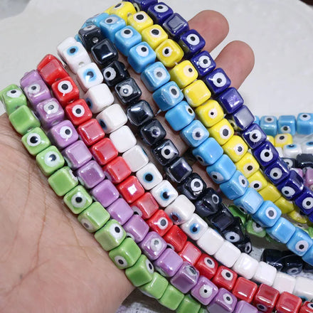 CC1899 Colorful Ceramic Multicolored Porcelain Evil Eyes Cube Box Square Lucky Eye Jewelry Beads for DIY Jewelry Making