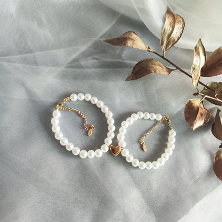 2pcs Magnetic Couple Set 8mm White Pearl Heart Bracelet Pinky Promise Couples Bracelets for Boy Girlfriend Gifts
