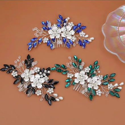 SLBRIDAL Handmade Trendy Alloy Colorful Crystal Rhinestones Women Girls Hair Comb Fashion Headpieces Hair Accessories Jewelry