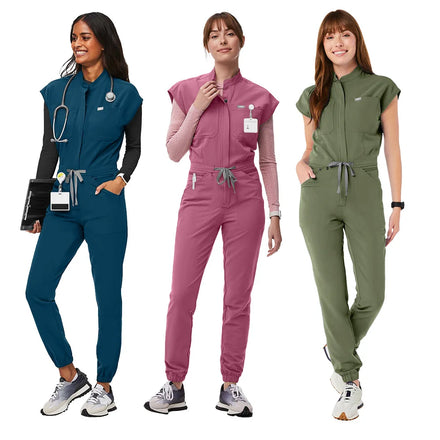 42166 Nurse Hospital Zipper Lace-Up Jogger Medical Scrubs Uniform Sets Twill Fabric Jumpsuit Unisex Polyester