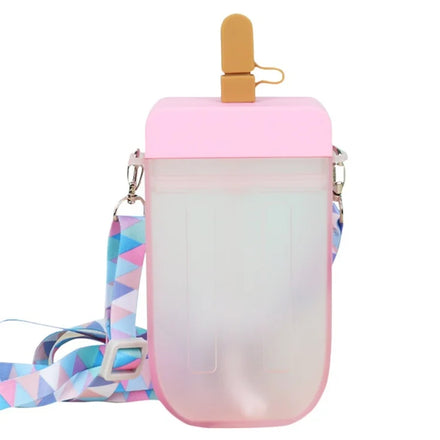 Tumbler Ice Cream Popsicle Water Cup Plastic Straw Cup Convenient Strap Student Girl Juice Drink Cup Water Bottle