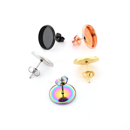 Wholesale Stainless Steel Stud Earring Base Bezel Tray DIY Gold Jewelry Making Findings Components for Creative Customized