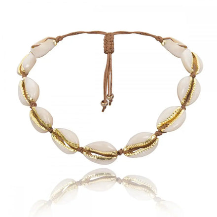 Bohemian Style Adjustable Fashion Shell Jewelry Necklace with Wax Cord for Woman 25mm Length 32.5cm 1624823