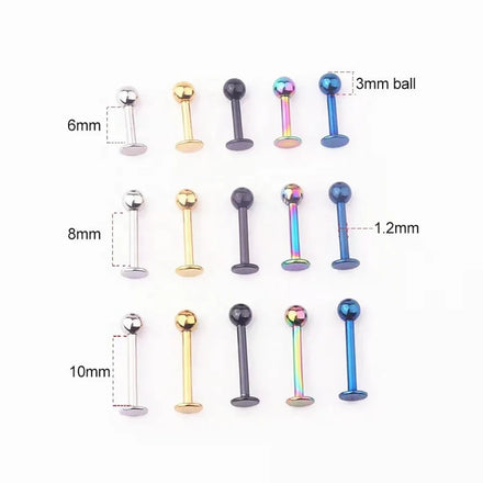 Stainless Steel Flat Bottom Labret Piercing External Thread Simple Ball Lip Earring Stud Cartilage Tragus Tongue Body Jewelry