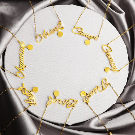 Zhongzhe Hot Selling 12 Zodiac Sign Horoscope Stainless Steel 18K Gold Plated Link Custom Letter Necklace for Women Anniversary