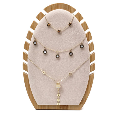 Wholesale Live Props Jewelry Packaging Luxury Velvet Necklace Holder Oval Beige Display Stand