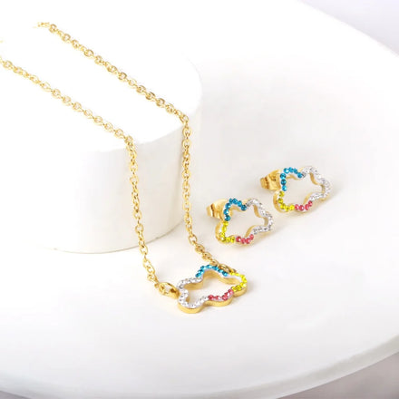 ASON Plating Jewelry Women Jewelry Set High Quality Fashion Gift 18k Gold Clouds Zirconia Charm Necklace and Earrings Set