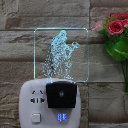 Marvel Movie Characters US Standard Socket Plug Wall 7 Colors Warm White LED Acrylic Middle Modern Night Light Living Room