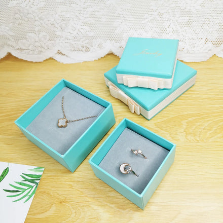 A1 Customize Logo Paper Jewelry Gift Boxes Ribbon Custom Blue Ring Jewellery Packing Box With Ribbon