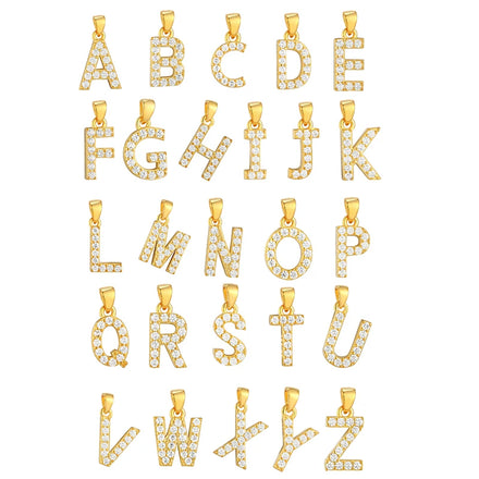 Unisex Initial Alphabet Necklace Gold Plated Brass Chain Zircon Waterproof Non-Tarnish Fashion Pendant Necklaces