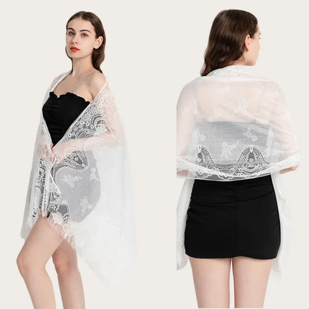 Costom logo Floral Lace Mesh for Evening Party Prom Wedding Shawl Solid Colors Scarf With Fringes