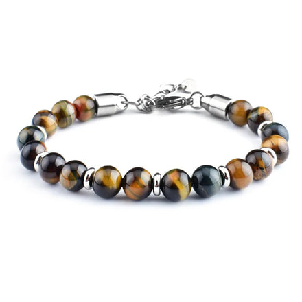 Wholesale Trend Men's Silver Plated Stainless Steel Lucky Cross Black Agate Fashion Beaded Bracelet
