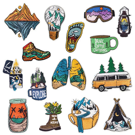 Outdoor Landscape Embroidery Iron on Mountain Shoes Lighter Car Patches