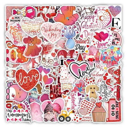 50pcs Valentine's Day Waterproof PVC Graffiti Sticker Packs for Kids Laptop Luggage Skateboard Bottle Cup Helmet Decoration