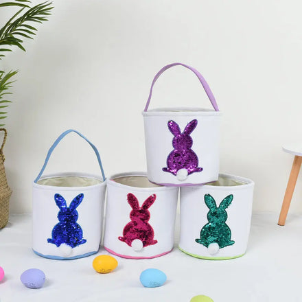 RubySub Canvas Easter Bag DIY Handmade Easter Basket Embroidered Sequins Rabbit Sequin Basket