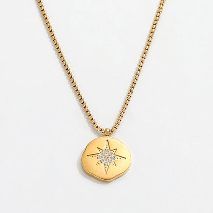 Fenny Wholesale 18K PVD Plated Irregular Star Burst Zirconia Pendant Stainless Steel Choke Chain Necklace for Women