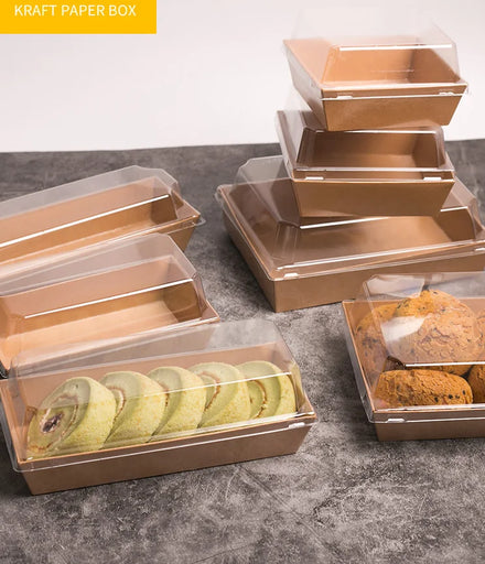 Wholesale Kraft Paper Square Baking Box with Clear Window for Cake Roll Sandwich Matt Lamination for Food Storage