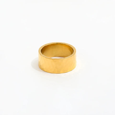 High End 18K Plain Gold Irregular Hammered Band Rings Stainless Steel Trendy Simple Gold Plated Jewelry