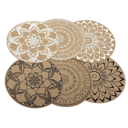 Boho Farmhouse Round Woven Table Decor Wipeable Faux Jute Charger Placemats Heat Resistant Vinyl PVC Plates Mats