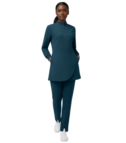 Solid Color Women's Scrub Set Long Sleeve V Neck Top with Straight Pants Elastic Waist Medical Spa Clinic Uniforms 42383