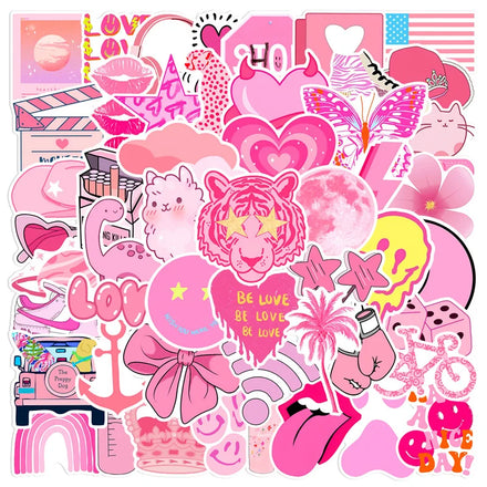 50 Pcs Preppy Stickers Vinyl Aesthetic Waterproof Stickers Adorable Decor Supplies Pink Party Suitable