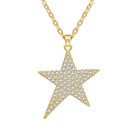 Creative Beautiful Micro-Inlaid Zircon Necklace 18K Gold Plated Clavicle Chain Five-Pointed Star Pendant Necklace for Women