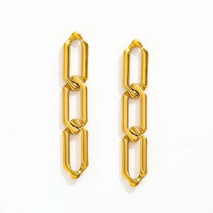 Fenny 18K PVD Plated Wholesale Waterproof&Tarnish Free Dainty Link Chain Dangle Stainless Steel Hoop Earring for Women