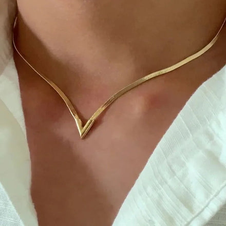 NM1278 Dainty Minimalist Gold Silver Tone Herringbone Chain V Shaped Choker Necklace