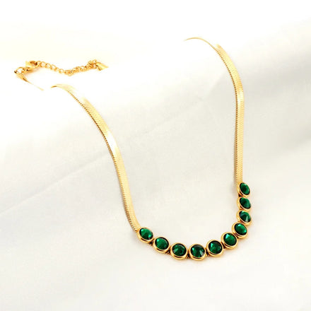 18k Gold Plated Snake Chain Green Zirconia Necklace Hip Hop Jewelry Stainless Steel Necklaces for Women Cz Choker Necklace