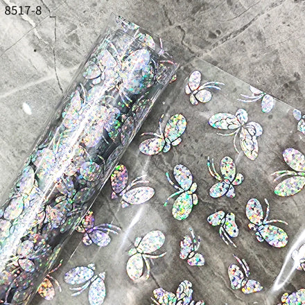 butterfly Pattern Transparent Vinyl Jelly PVC Holographic Fabric Leather With Sliver Holographic Foil for Bags Bows DIY