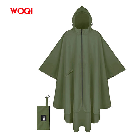 WOQI Outdoor New Fashion Lightweight 210T Polyester Poncho Raincoat Waterproof UV Protection Zipper Pocket Long Clothing Hiking