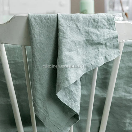 European Flax 100% Pure French Hemstitched Linen Dinner Napkins Soft Sage Olive Green 100 Percent Pure Linen Napkins